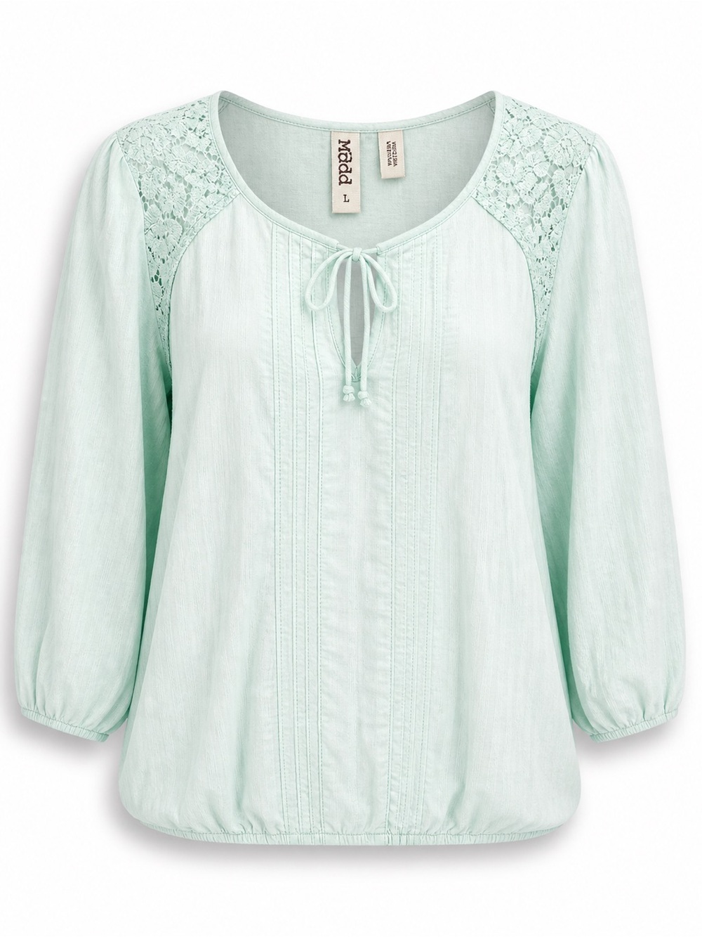 Mudd Mint Green Lace Shoulder Peasant Top Boho Blouse Size M Cottagecore